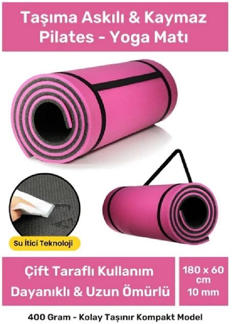Pembe Pilates ve Yoga Matı 180×60 Cm x 10MM